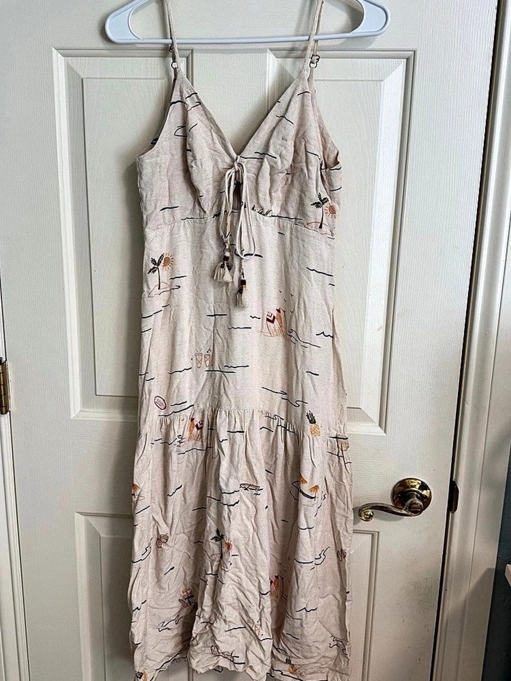Roxy Palm Print Tie Front Midi Dress Pink & White
